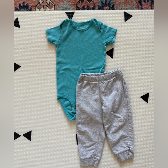 Carter’s|Baby gender neutral outfit,gray joggers & teal short sleeve bodysuit••• - Picture 4 of 4
